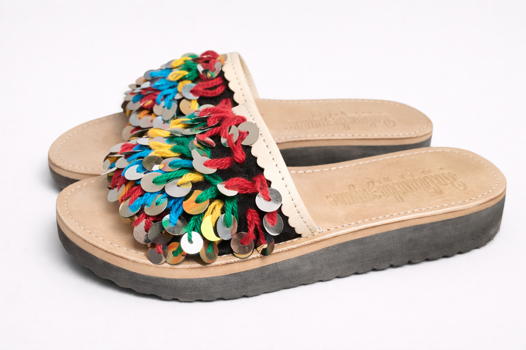 Handcrafted Moroccan Sandals with Colorful Sequins – Bohemian Style