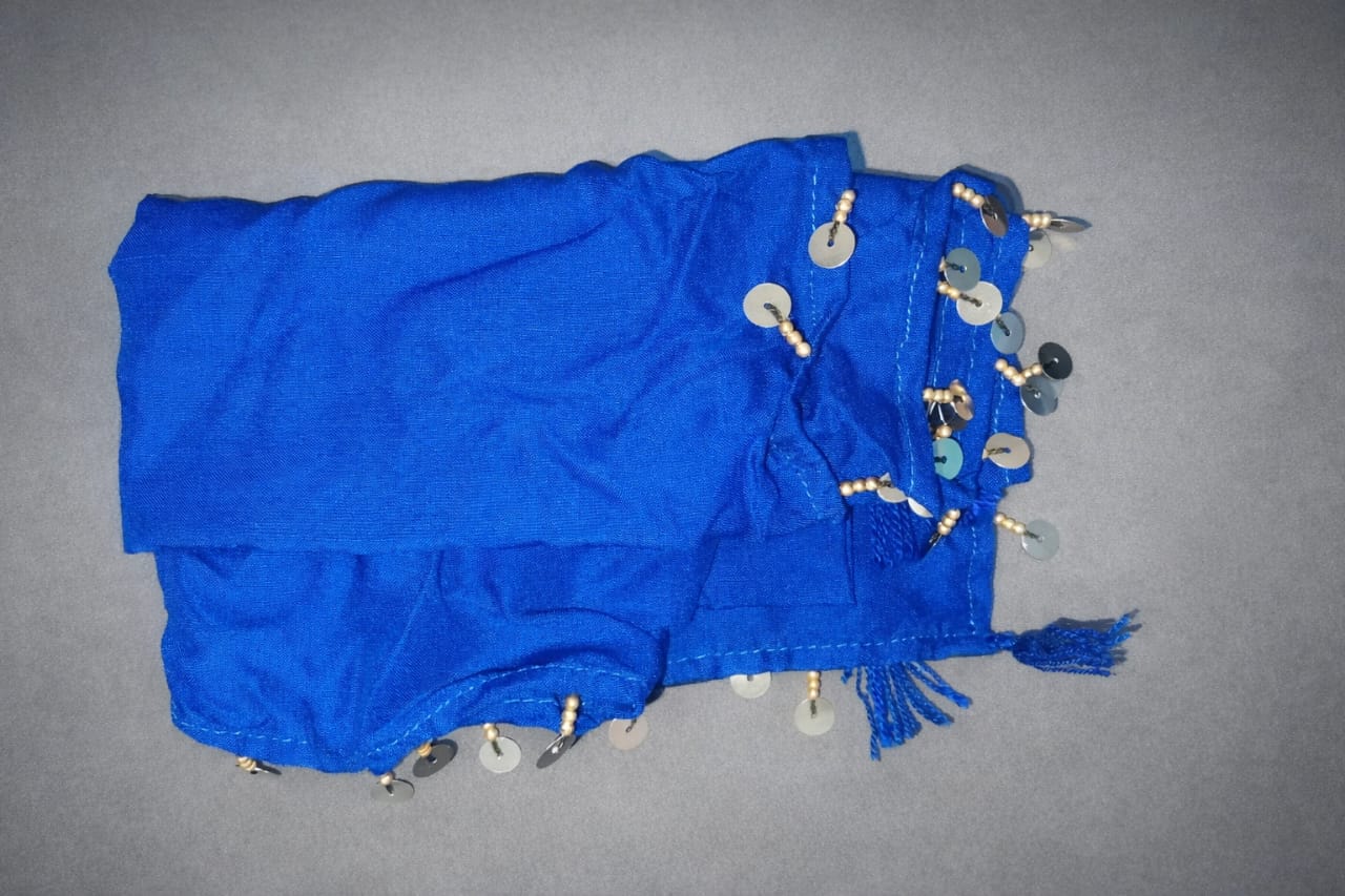 Traditional Moroccan Blue Shawl with Silver Coins – Handcrafted Heritage