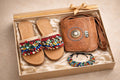 Moroccan Handmade Gift Set – Sandals, Leather Bag & Beaded Bracelet